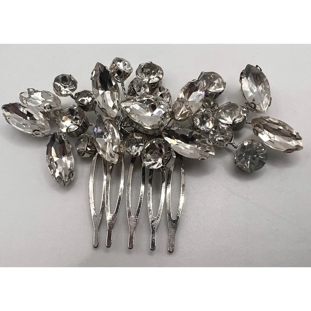 Large Vintage‎ Rhinestone Bridal Pageant Hair Comb Silver Tone Statement Updo
